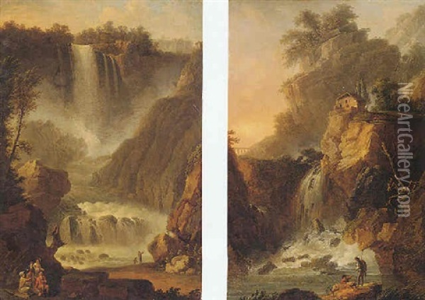 View Of The Large Cascade Oil Painting - Claude Louis Chatelet