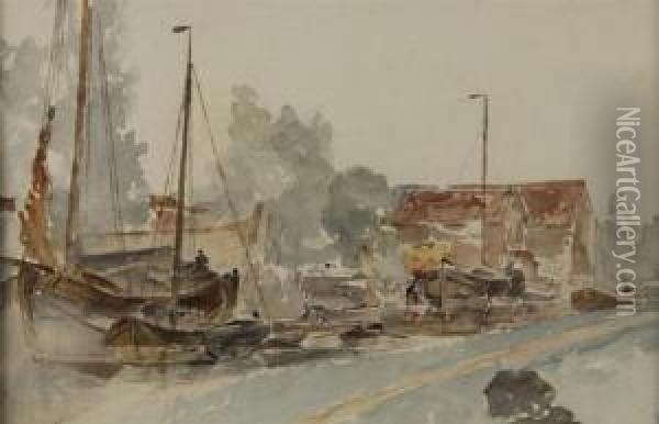 Boat Yard Oil Painting - Walter Shirlaw