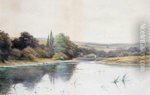 Fishing On The River Bend Oil Painting - George Oyston