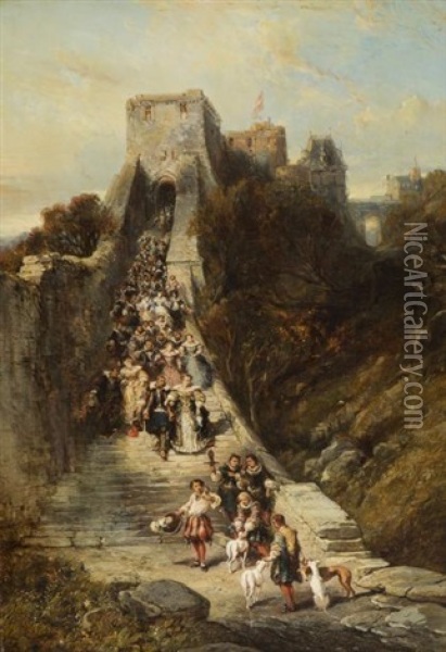 Procession Oil Painting - Louis-Gabriel-Eugene Isabey