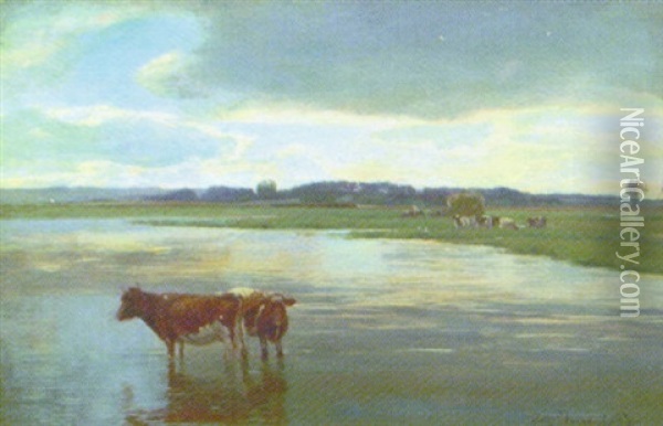 Flodlandskap Med Kor Oil Painting - Sir David Murray
