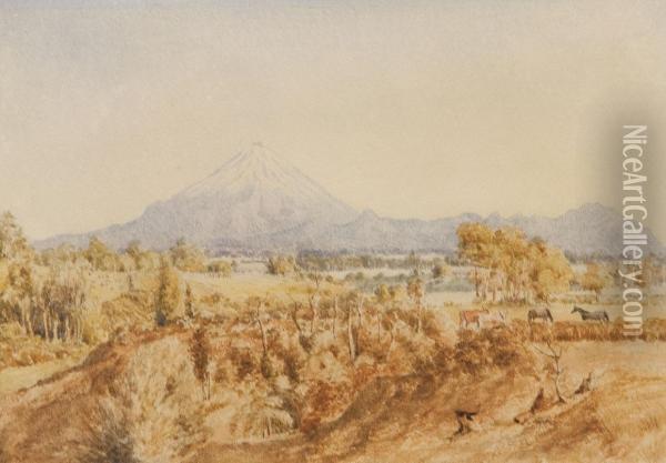 Mt Taranki Oil Painting - Charles Decimus Barraud