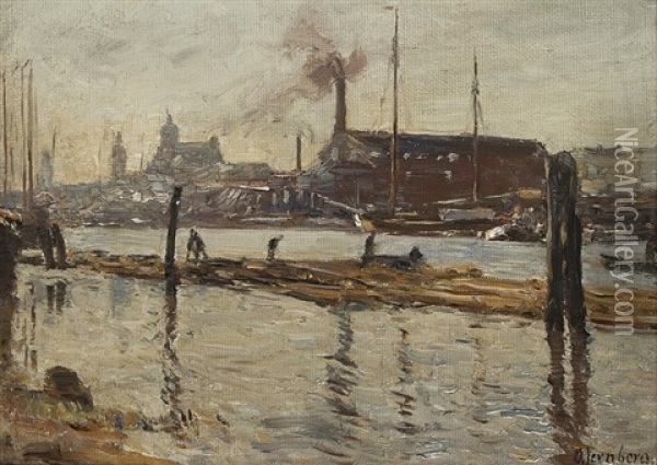 Im Neusser Hafen Oil Painting - Olof August Andreas Jernberg