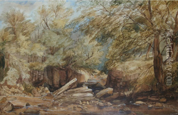 The River Greta, Yorkshire Oil Painting - Henry W. Allfrey