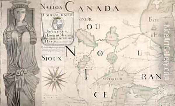 Map of Nouvelle France Canada Oil Painting - Fonville