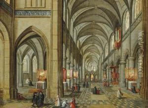A Church Interior With Figures Oil Painting - Pieter Ii Neefs