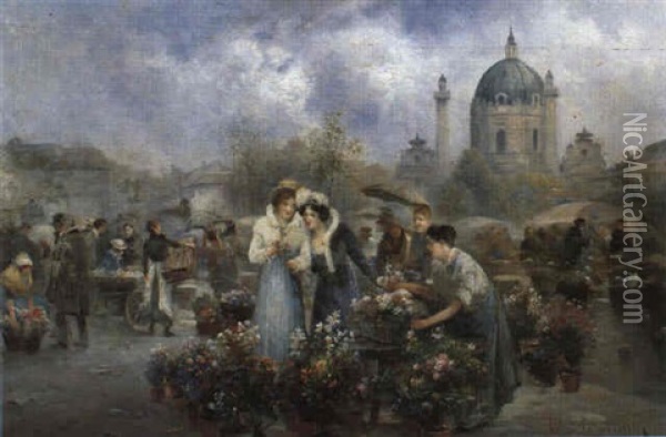 Markttag Vor Der Karlskirche Oil Painting - Emil Barbarini