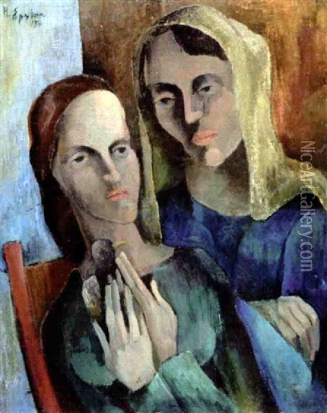 Deux Femmes A L'oiseau Oil Painting - Henri Epstein