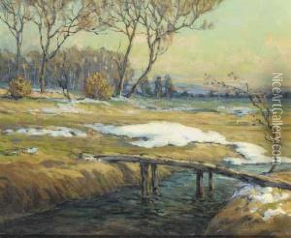 A Landscape With A Stream Oil Painting - Walter Koeniger