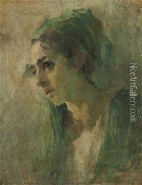 The Head Of A Girl Oil Painting - Konstantin Egorovich Egorovich Makovsky