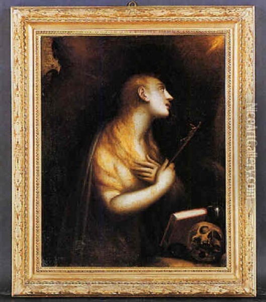 La Maddalena Penitente Con Il Crocefisso Oil Painting - Luca Cambiaso