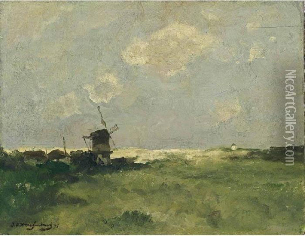 A Windmill In The Dunes Oil Painting - Jan Hendrik Weissenbruch