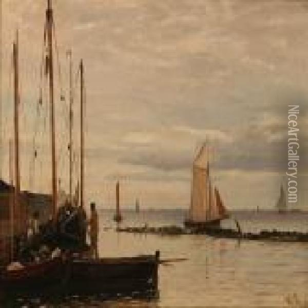 Coastal Scene From Kalkbraenderihavnen, Denmark Oil Painting - Christian Eckardt