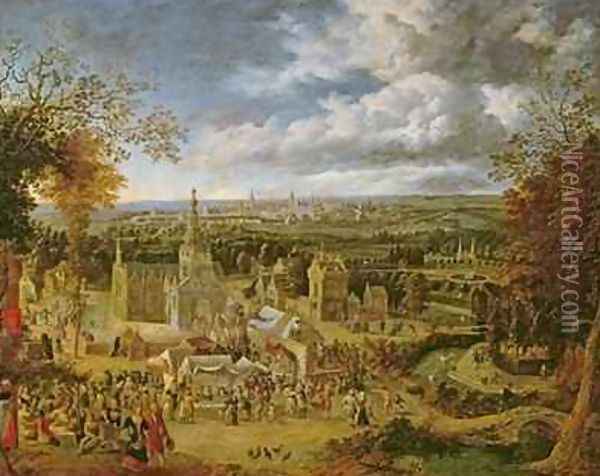 A Fete and View of a City Oil Painting - Jan Griffier