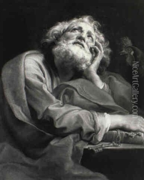 St. Peter Seated, Looking Toward Heaven Oil Painting - Pompeo Girolamo Batoni