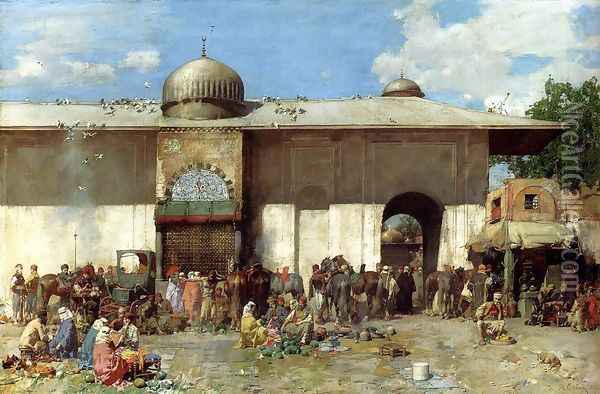 A Market Scene Oil Painting - Alberto Pasini