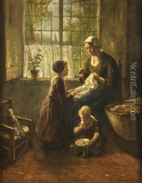 The Sewing Lesson Oil Painting - Bernard de Hoog