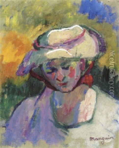 Jeanne Au Chapeau Oil Painting - Henri Charles Manguin