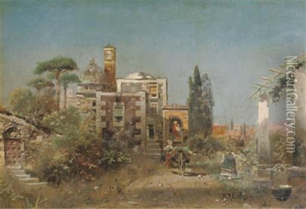 View Of An Italian Town Oil Painting - Robert Alott