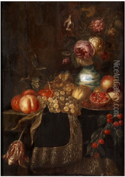 Stillleben Mit Fruchten Und Blumen In Einer Chinavase Oil Painting - Jan Frans van Son
