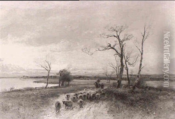 Driving Sheep Oil Painting - William Manners