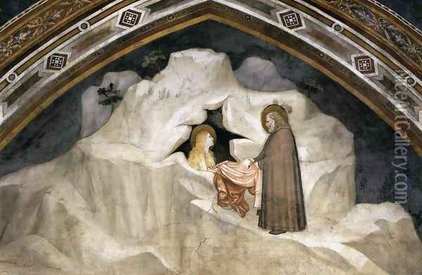 Scenes from the Life of Mary Magdalene- The Hermit Zosimus Giving a Cloak to Magdalene 1320 Oil Painting - Giotto Di Bondone