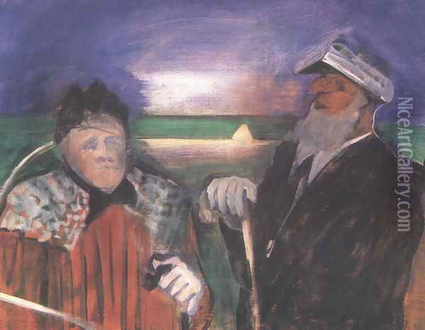 The Aged Sailor and the Old Woman 1936-39 Oil Painting - Istvan Farkas