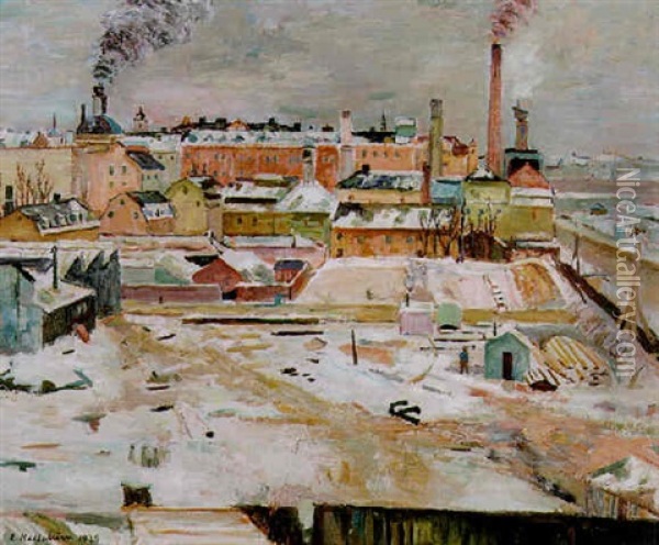 Fran Polhemsgatan - Vintermotiv Fran Kungsholmen, Stockholm Oil Painting - Eric C. Hallstroem