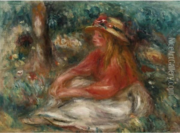 Jeune Fille Assise Sur L'Herbe Oil Painting - Pierre Auguste Renoir