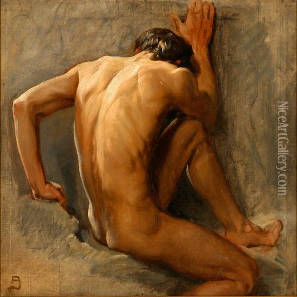 Study Of A Nude Man Oil Painting - August Andreas Jerndorff