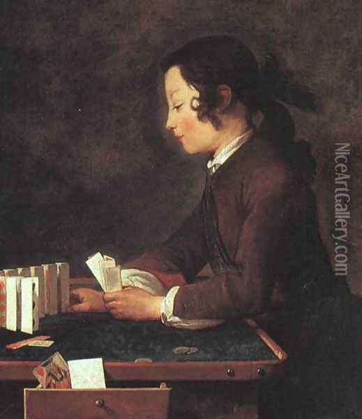 The House of Cards II Oil Painting - Jean-Baptiste-Simeon Chardin
