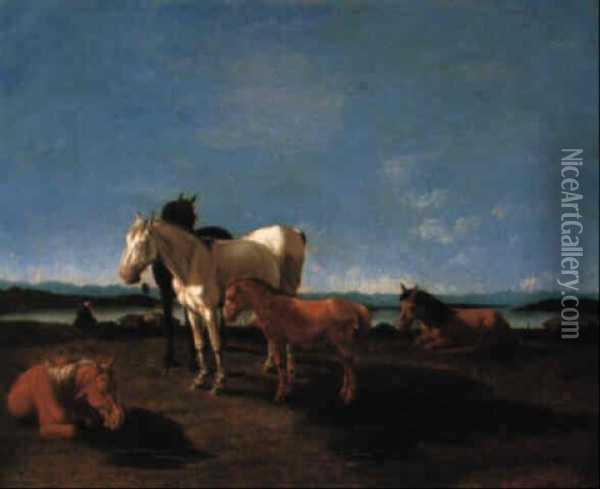 Pferde Auf Der Weide An Einem Flus Oil Painting - Wilhelm Alexander Wolfgang von Kobell