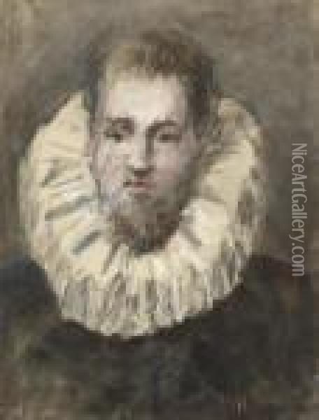 Study Of An Elizabethan Oil Painting - Hercules Brabazon Brabazon