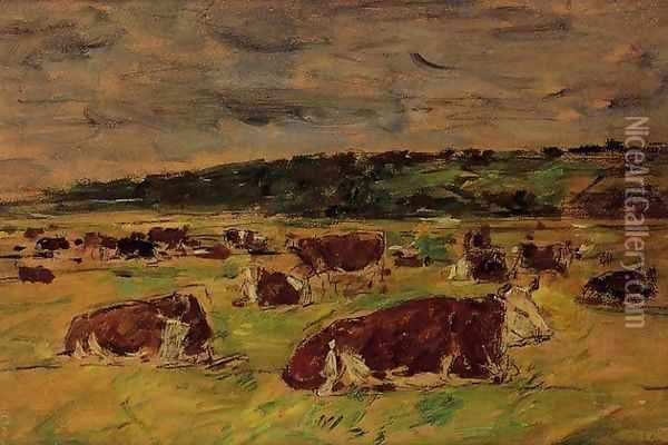 Cows in the Pasture I Oil Painting - Eugene Boudin
