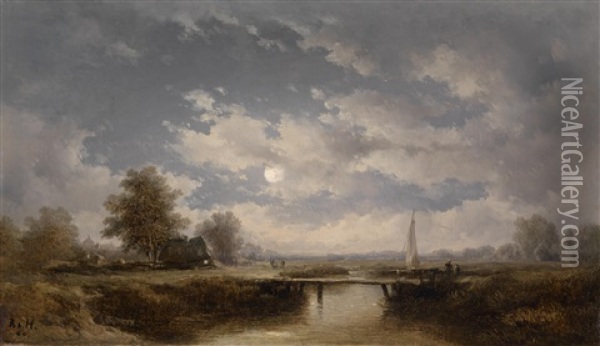Sommerabend Am Kanal Oil Painting - Remigius Adrianus van Haanen