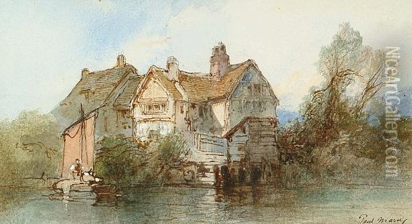 Cottage On A River Oil Painting - Paul Marny