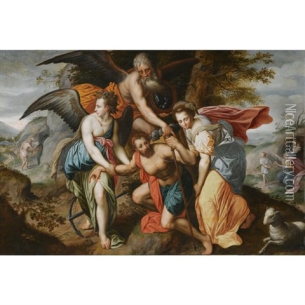 Man Carrying The Burdens Of Time (allegory Of The Four Ages Of Man) Oil Painting - Jacob De Backer