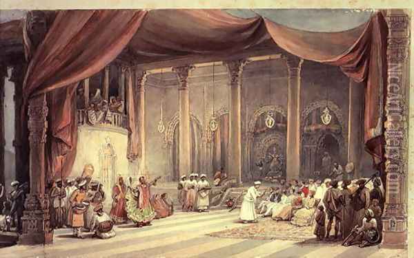 Europeans being entertained in Calcutta during Durga Puja, 1830-40 Oil Painting - William Princep