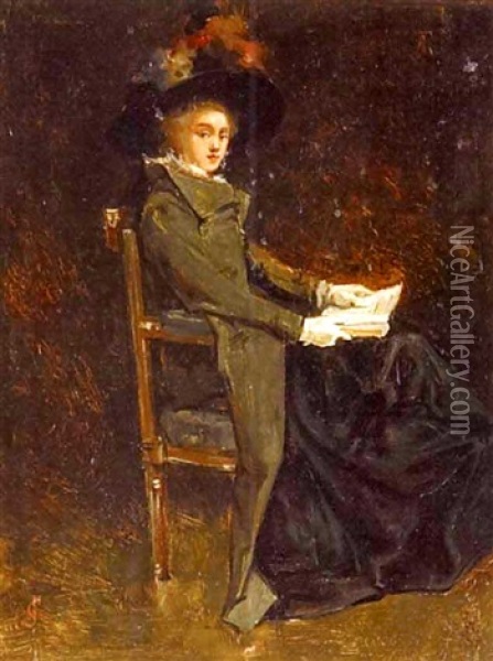 A Portrait Of A Lady, Seated, With A Book Oil Painting - Jules Adolphe Goupil