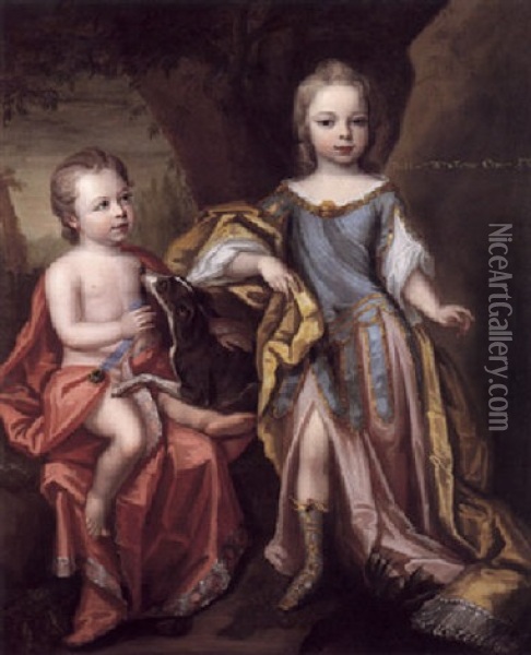 Portrait Of The Hon William And Fulwar Craven Wearing Classical Dress Oil Painting - Robert Byng