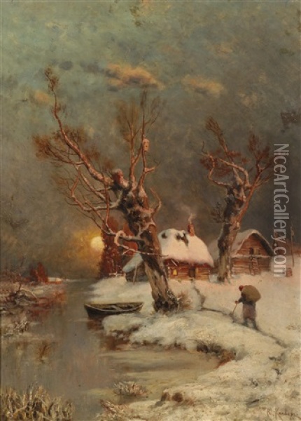 Romantische Winterlandschaft Oil Painting - Yuliy Yulevich (Julius) Klever