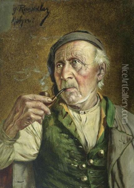 Portrait Eines Pfeifen Rauchenden Mannes. Oil Painting - Georg Roessler