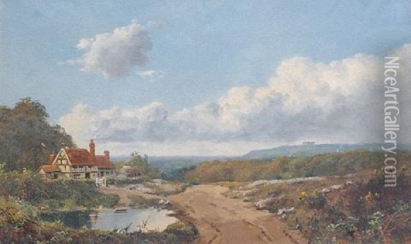 Cottage In A Moorland Landscape (+ Another; Pair) Oil Painting - Edmund John Niemann