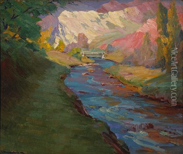 Turquoise Creek Oil Painting - Jean Mannheim