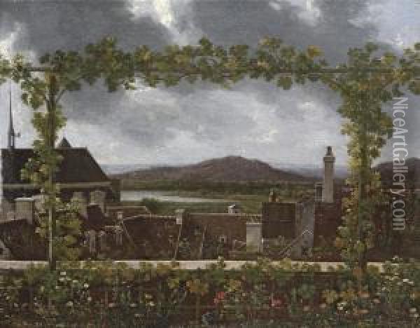 A Grapevine On A Flowering Trellis Framing Oil Painting - Jean-Joseph-Xavier Bidauld
