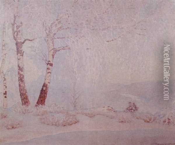Winter Forest Landscape Oil Painting - Gustaf Fjaestad