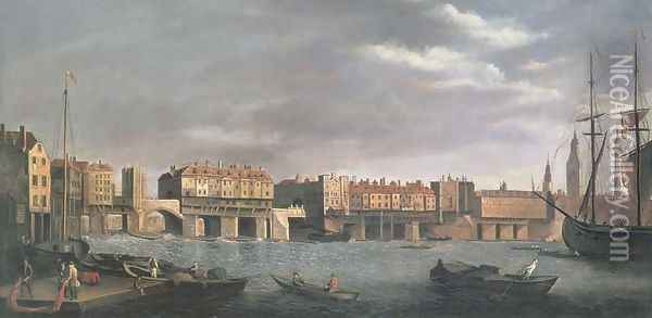East side of Old London Bridge before 1760 Oil Painting - Samuel Scott