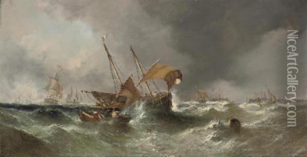 Congested Waters At The Harbour Mouth Oil Painting - William Calcott Knell