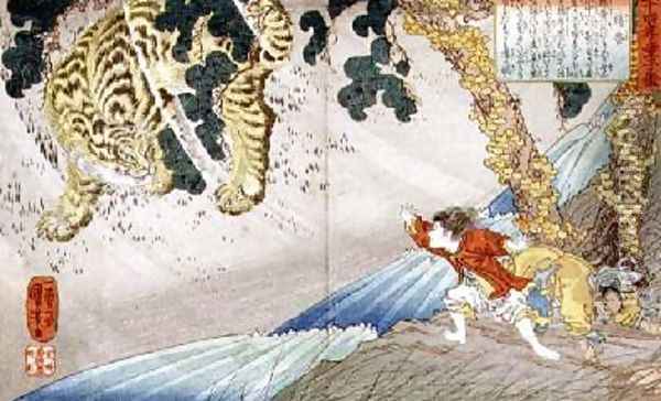 Yoko and the tiger Oil Painting - Utagawa Kuniyoshi