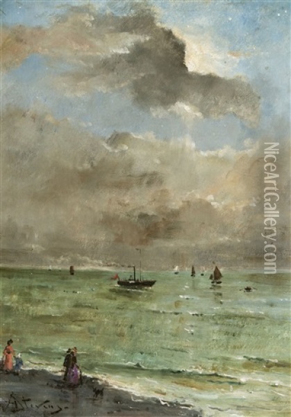 Animated Seascape Oil Painting - Alfred Stevens